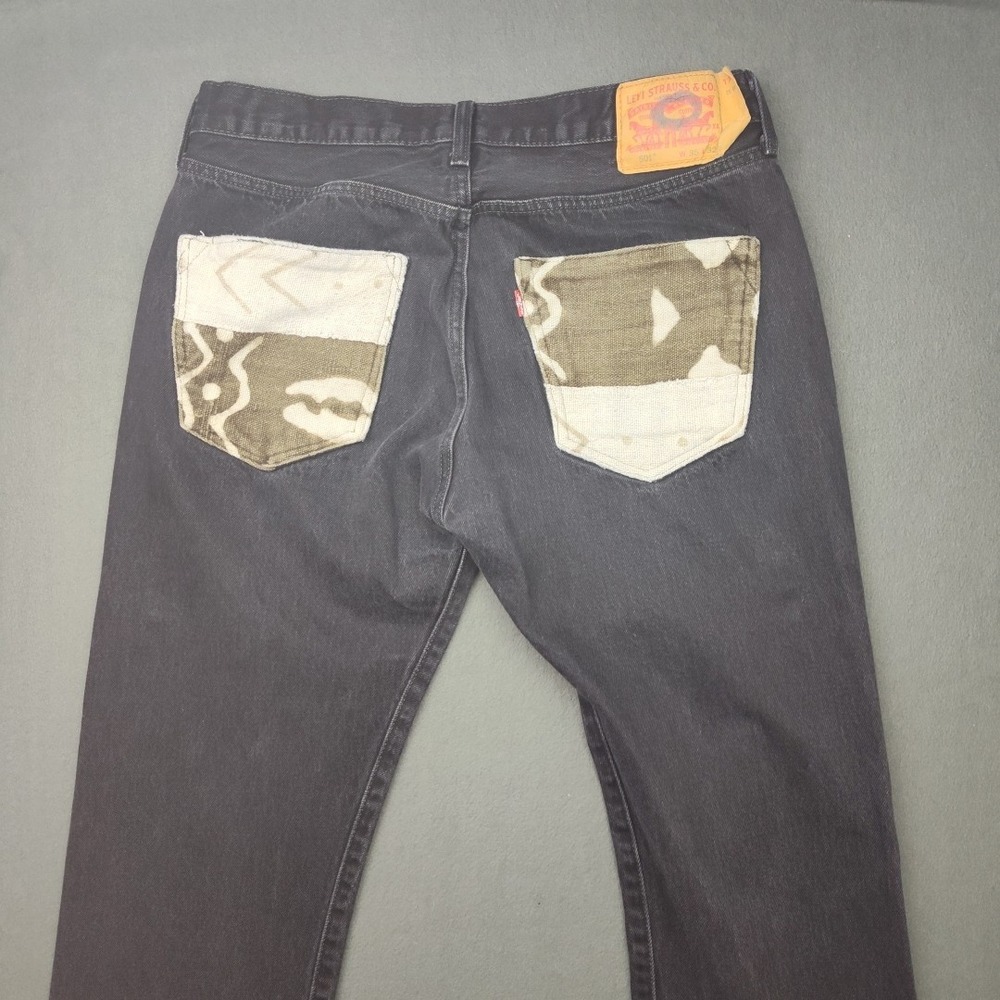 Levis 501 Jeans Mens 35x30 Black Custom Altered Black Circle‎ Straight Leg Denim - Picture 2 of 16